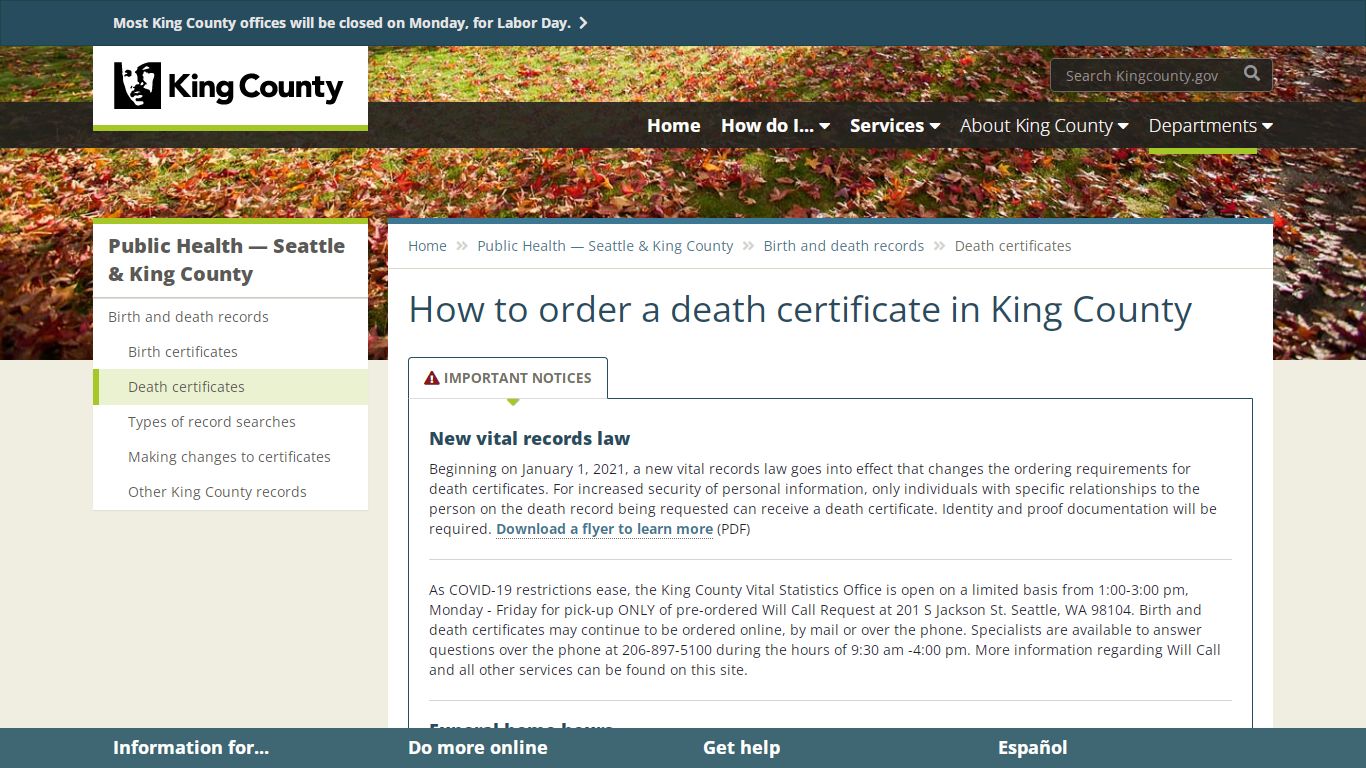 How to order a death certificate in King County - King County